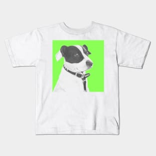 Jack Russell Crossbreed in Green Headshot Kids T-Shirt